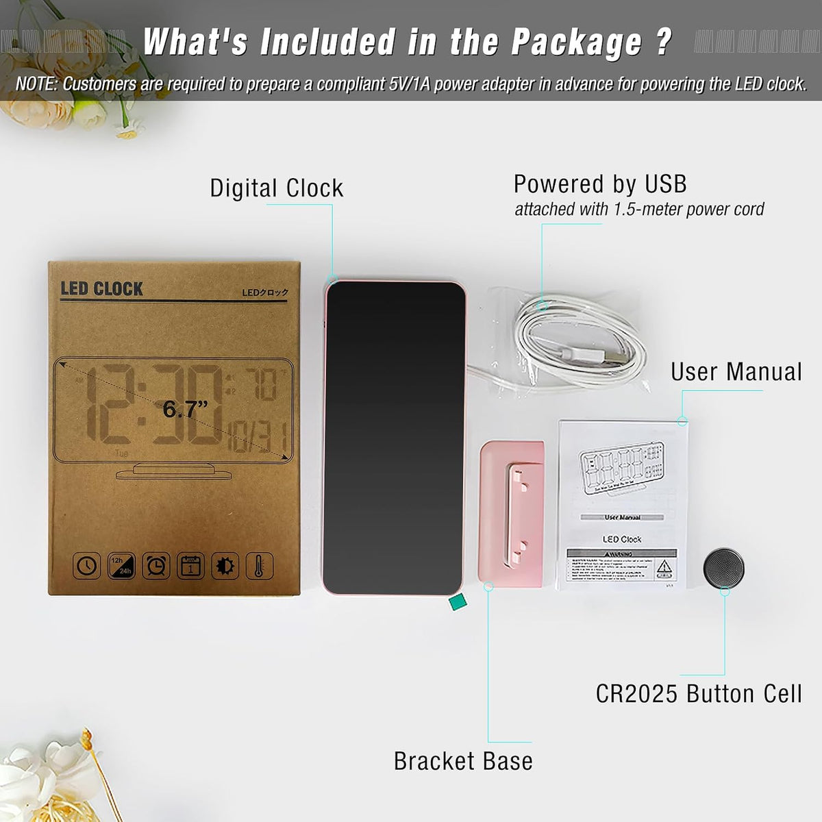 KOSUMOSU Clock for Bedroom, 6.7in Digital Alarm Clock, Auto Dimming, Room Temperature, Day of The Week, Seconds, Date, Alarm Clocks for Bedrooms, Digital Clocks for Living Room