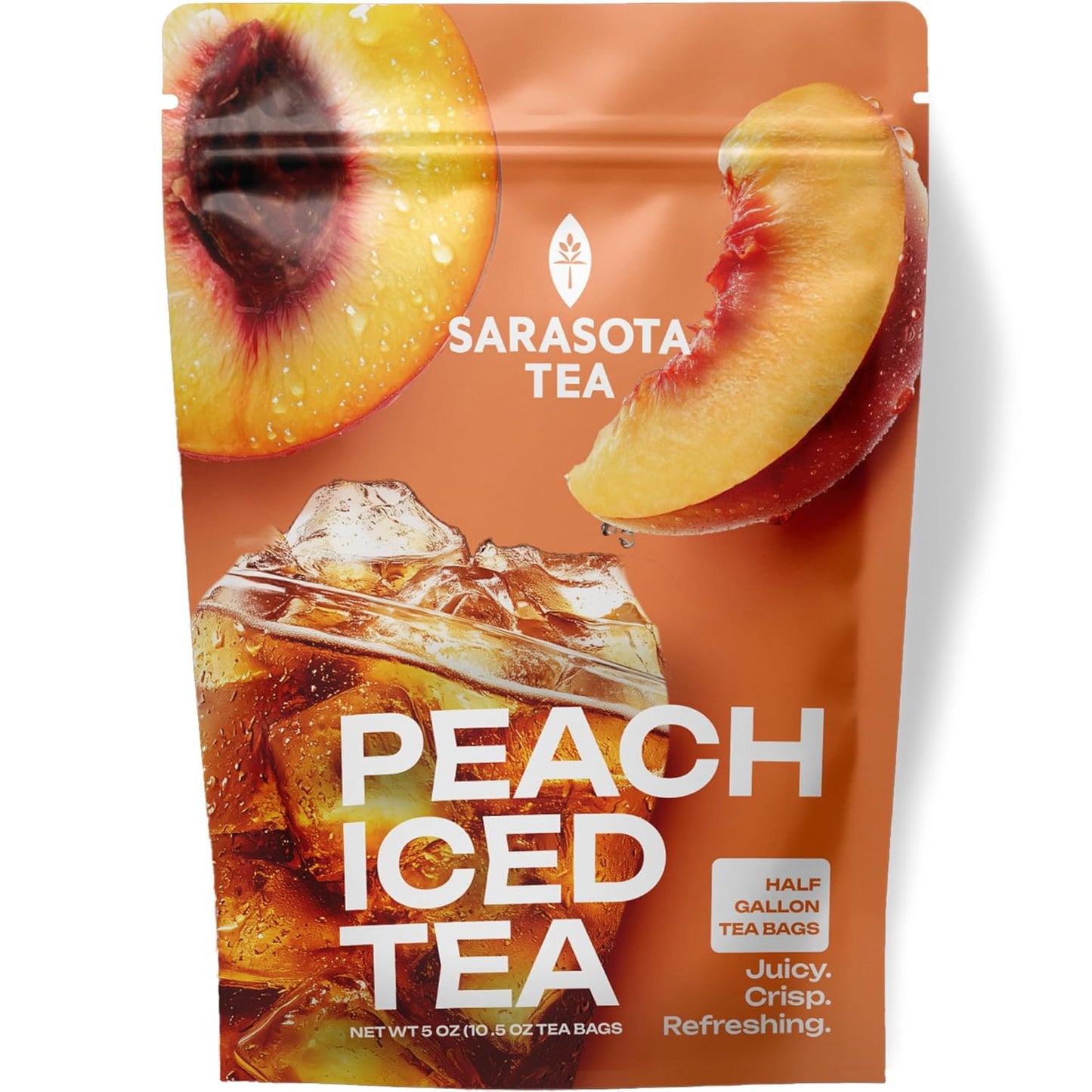 Peach Iced Tea Bags Half Gallon | 10 Count Large Iced Tea Bags | Makes 5 Gallons | Juicy Crisp Peach Flavor | Easy Brew Pitcher