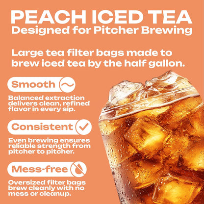 Peach Iced Tea Bags Half Gallon | 10 Count Large Iced Tea Bags | Makes 5 Gallons | Juicy Crisp Peach Flavor | Easy Brew Pitcher