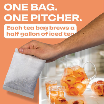 Peach Iced Tea Bags Half Gallon | 10 Count Large Iced Tea Bags | Makes 5 Gallons | Juicy Crisp Peach Flavor | Easy Brew Pitcher