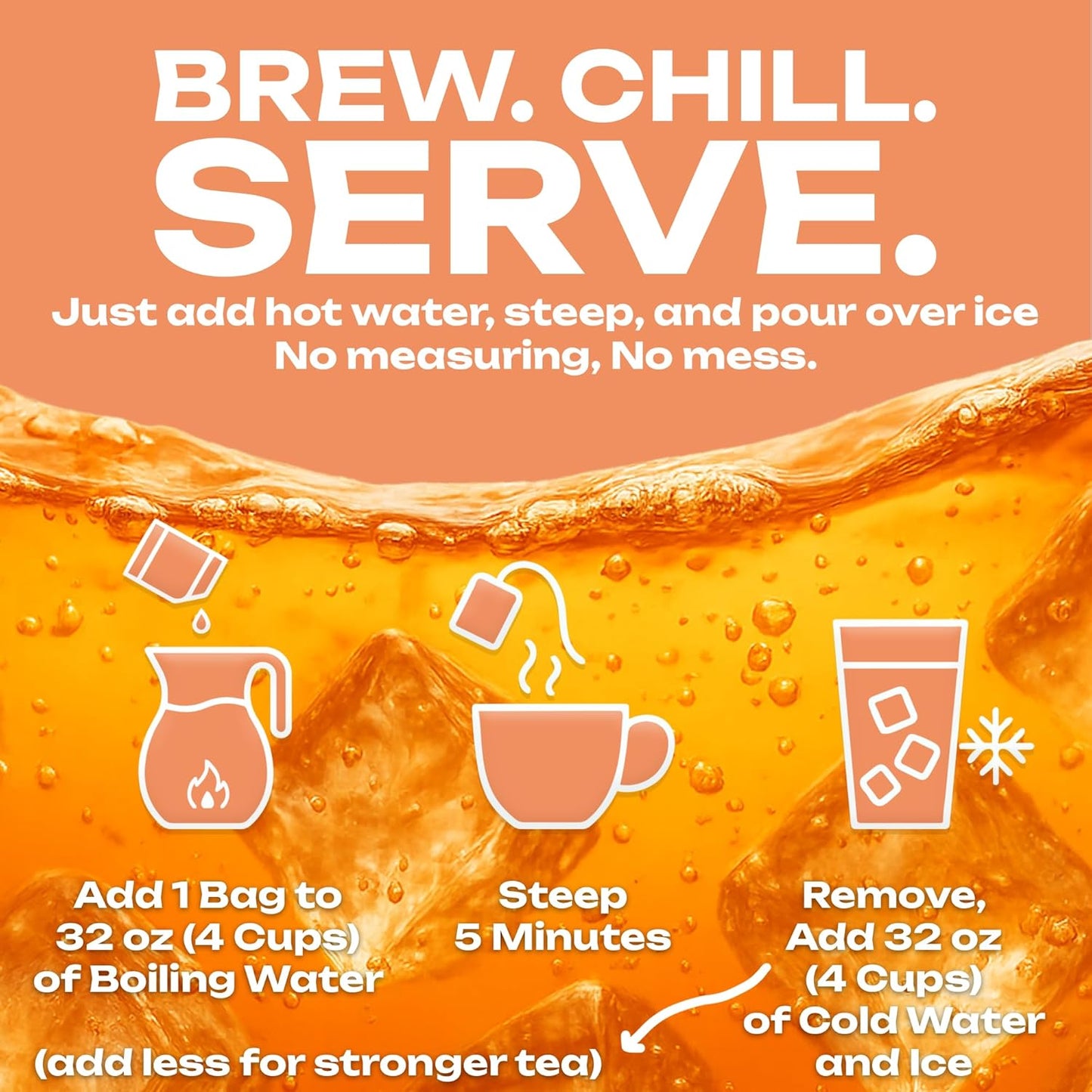 Peach Iced Tea Bags Half Gallon | 10 Count Large Iced Tea Bags | Makes 5 Gallons | Juicy Crisp Peach Flavor | Easy Brew Pitcher