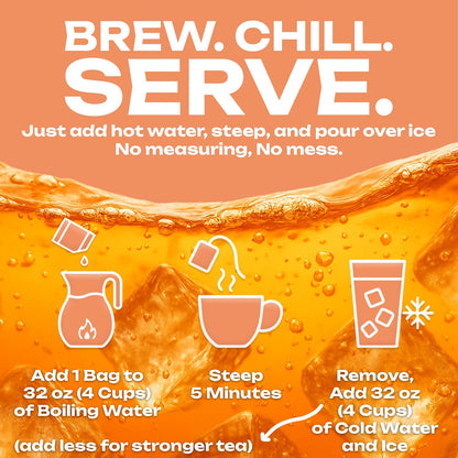 Peach Iced Tea Bags Half Gallon | 10 Count Large Iced Tea Bags | Makes 5 Gallons | Juicy Crisp Peach Flavor | Easy Brew Pitcher