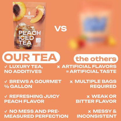 Peach Iced Tea Bags Half Gallon | 10 Count Large Iced Tea Bags | Makes 5 Gallons | Juicy Crisp Peach Flavor | Easy Brew Pitcher