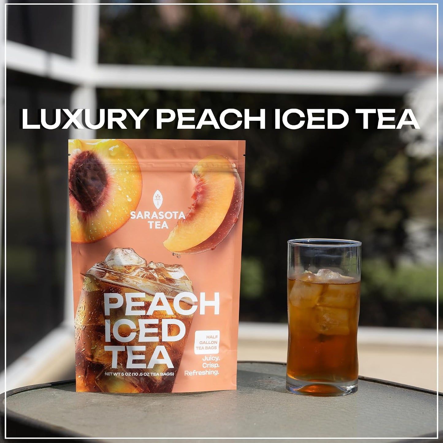 Peach Iced Tea Bags Half Gallon | 10 Count Large Iced Tea Bags | Makes 5 Gallons | Juicy Crisp Peach Flavor | Easy Brew Pitcher