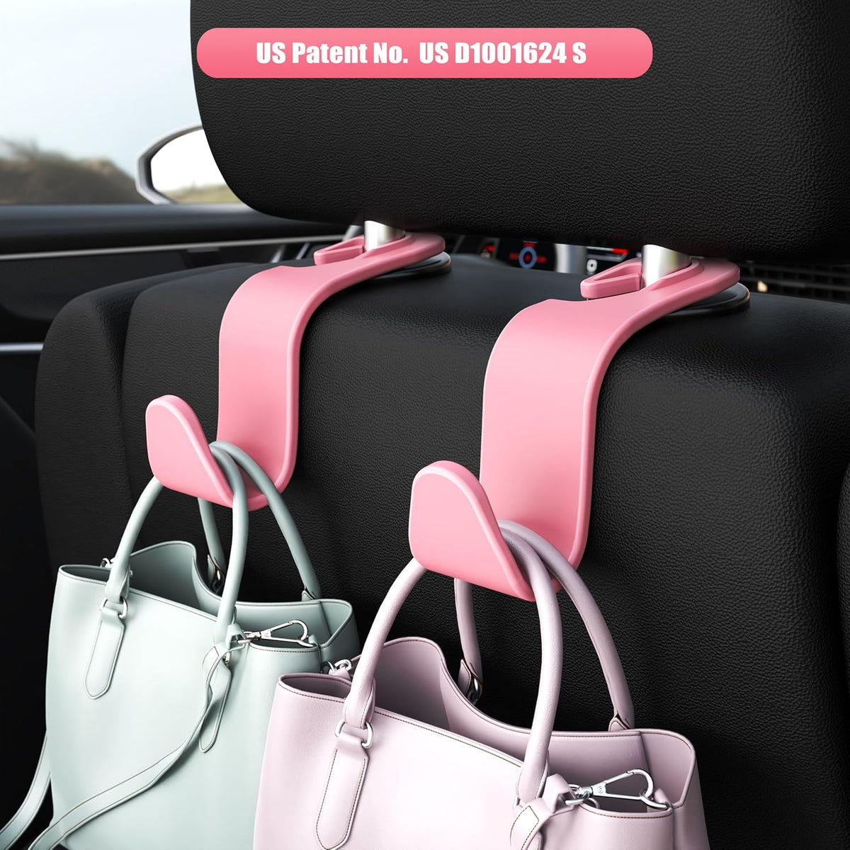 Car Seat Headrest Hooks 4-Pack Storage Organizer Holds 55 lbs
