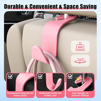 Car Seat Headrest Hooks 4-Pack Storage Organizer Holds 55 lbs