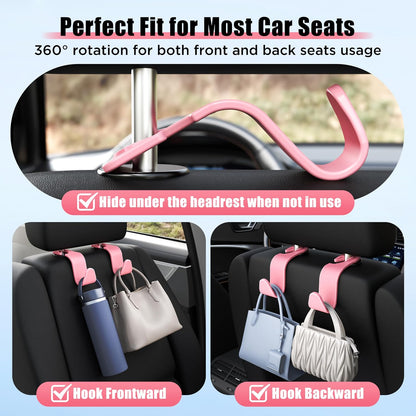 Car Seat Headrest Hooks 4-Pack Storage Organizer Holds 55 lbs