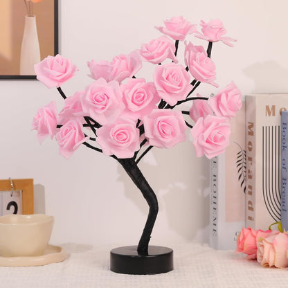 Rose Flower Tree Lamp - LED Rose Tree Table Lamp USB/Battery Powered Artificial Bonsai Flower Night Light for Bedroom Living Room Party Wedding Birthday Decor (Pink)