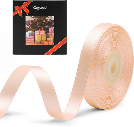 Solid Color Double Faced Peach Satin Ribbon 3/8" X 25 Yards, Ribbons Perfect for Crafts, Wedding Decor, Bow Making, Sewing, Gift Package Wrapping and More