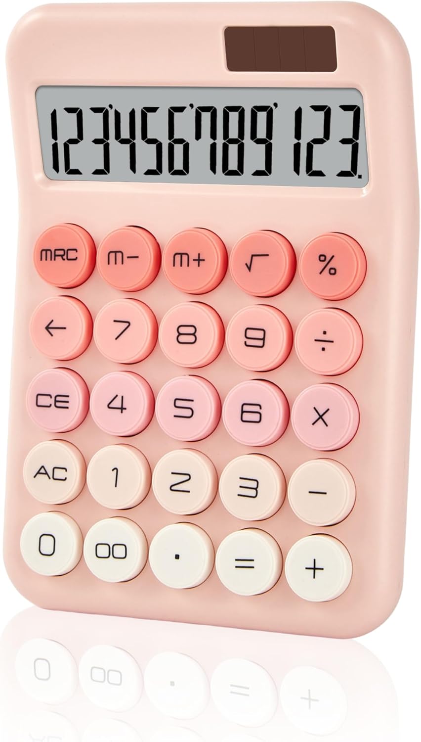 Cute Pink Desktop Calculator, 12-Digit Basic Calculator with Large LCD Display and Responsive Buttons, Dual Solar & Battery Powered Calculator for Office, School, Home and Business