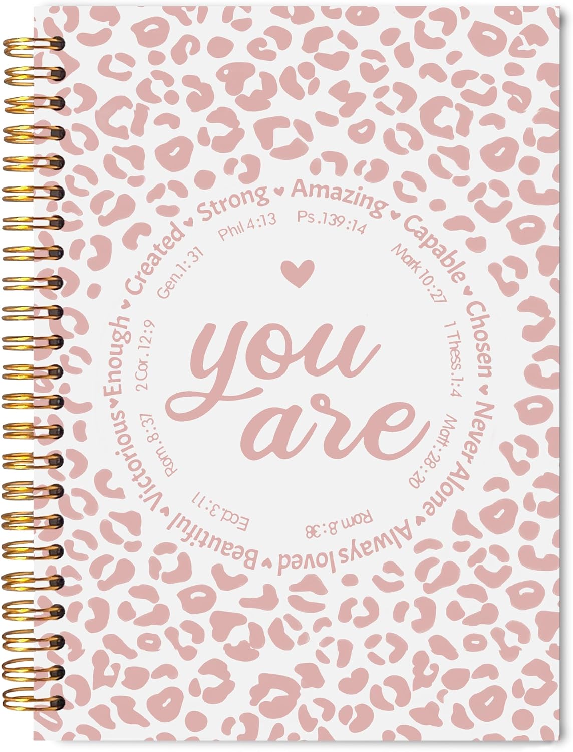 Leopard Christian Spiral Notebook Journal 5.5x8.3, You Are Bible Verse Journal for Women, Christian Faith Gifts for Women, Pastel Cheetah Print Religious Journaling Notebooks(Pink)