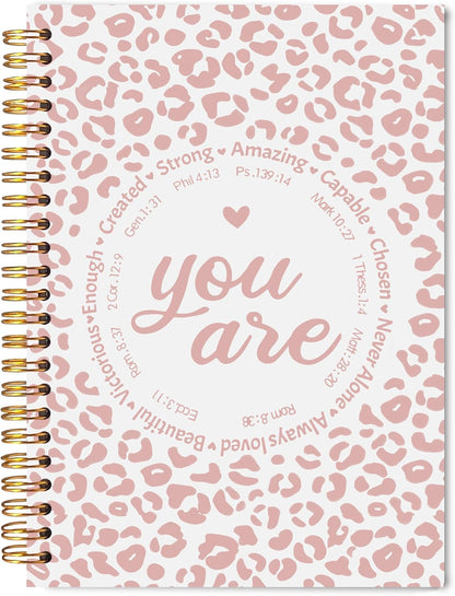 Leopard Christian Spiral Notebook Journal 5.5x8.3, You Are Bible Verse Journal for Women, Christian Faith Gifts for Women, Pastel Cheetah Print Religious Journaling Notebooks(Pink)