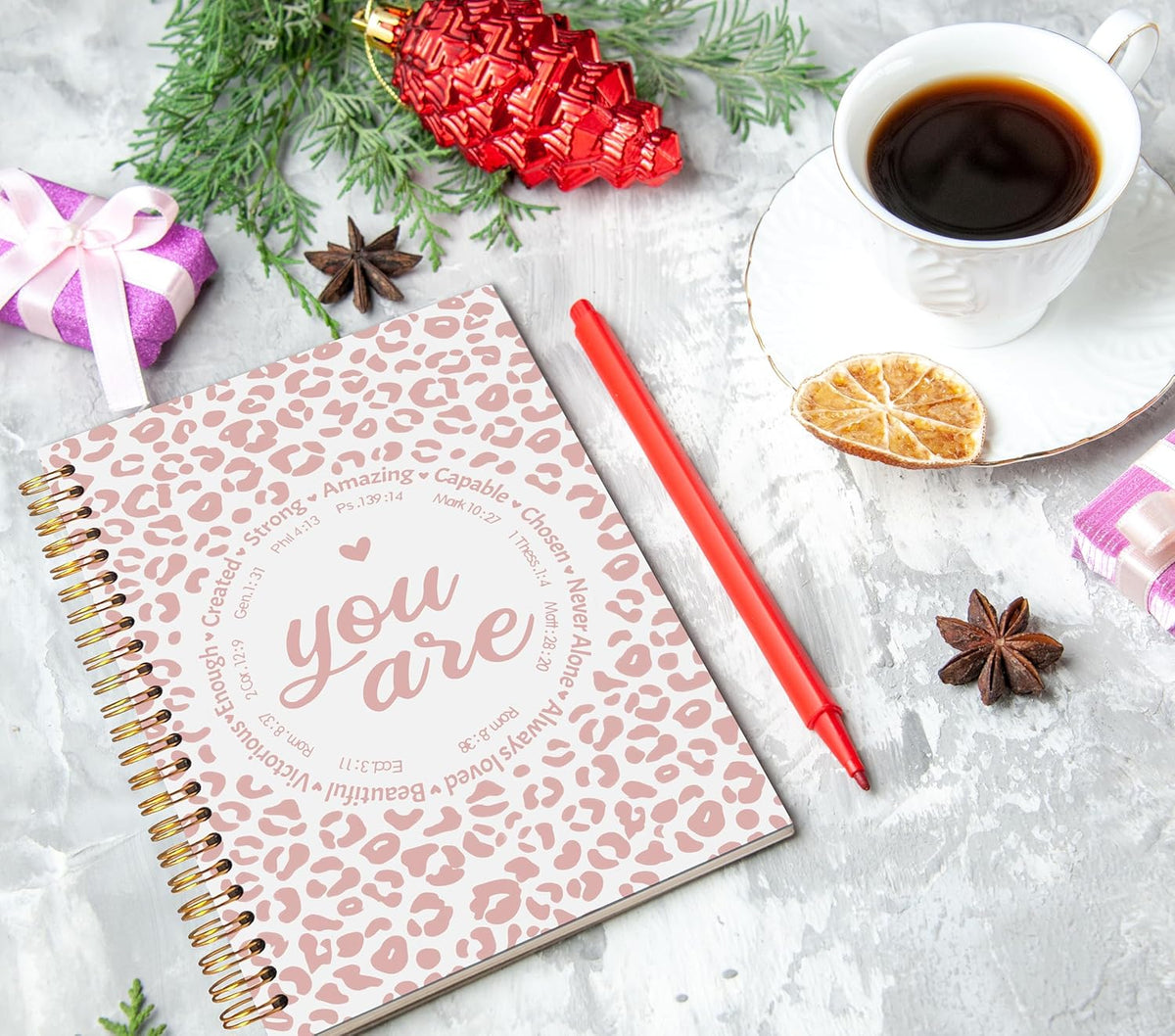 Leopard Christian Spiral Notebook Journal 5.5x8.3, You Are Bible Verse Journal for Women, Christian Faith Gifts for Women, Pastel Cheetah Print Religious Journaling Notebooks(Pink)