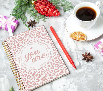 Leopard Christian Spiral Notebook Journal 5.5x8.3, You Are Bible Verse Journal for Women, Christian Faith Gifts for Women, Pastel Cheetah Print Religious Journaling Notebooks(Pink)