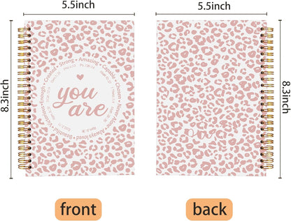 Leopard Christian Spiral Notebook Journal 5.5x8.3, You Are Bible Verse Journal for Women, Christian Faith Gifts for Women, Pastel Cheetah Print Religious Journaling Notebooks(Pink)
