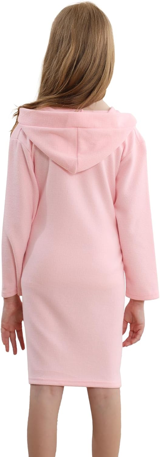 Boys Girls Hooded Robe Kids Soft Waffle Cotton Robes Spa Bathrobe Pajamas Sleepwear, 3-12 Years