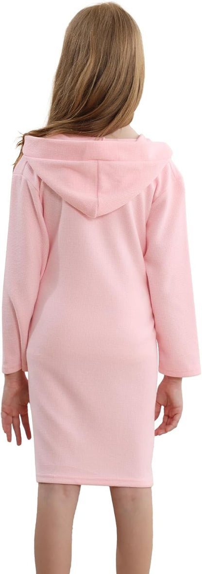 Boys Girls Hooded Robe Kids Soft Waffle Cotton Robes Spa Bathrobe Pajamas Sleepwear, 3-12 Years