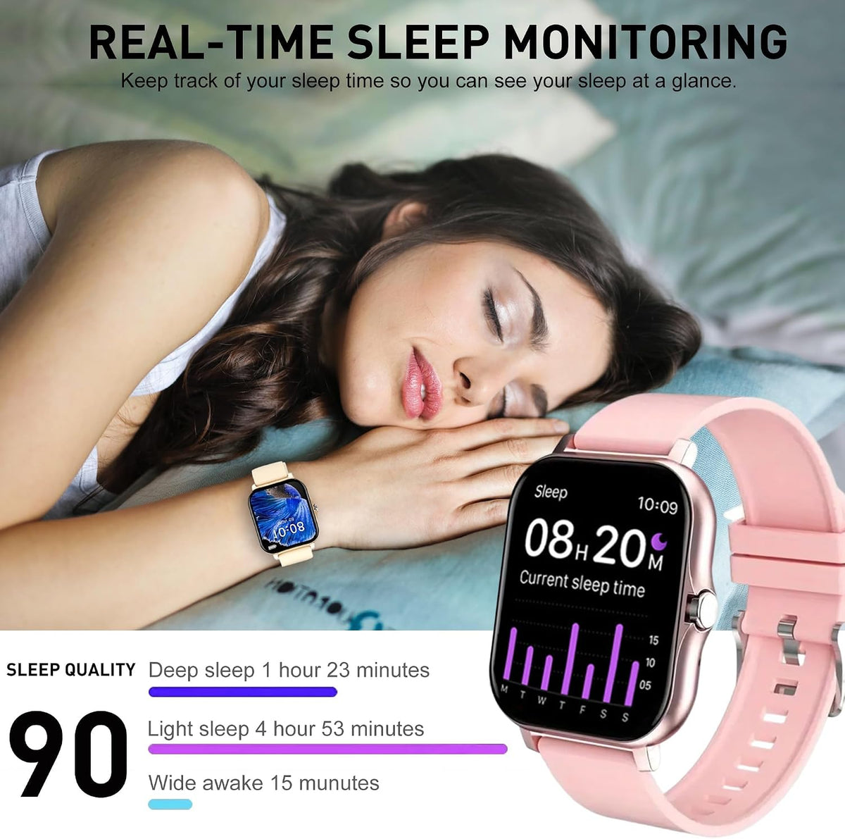 Smart Watch, 1.81" Upgraded Full Touchscreen Smart Watch for Android iPhones with Bluetooth Call, Sleep Tracker, Multiple Sports Fitness Tracker with Smart Watches for Women Men (Pink)
