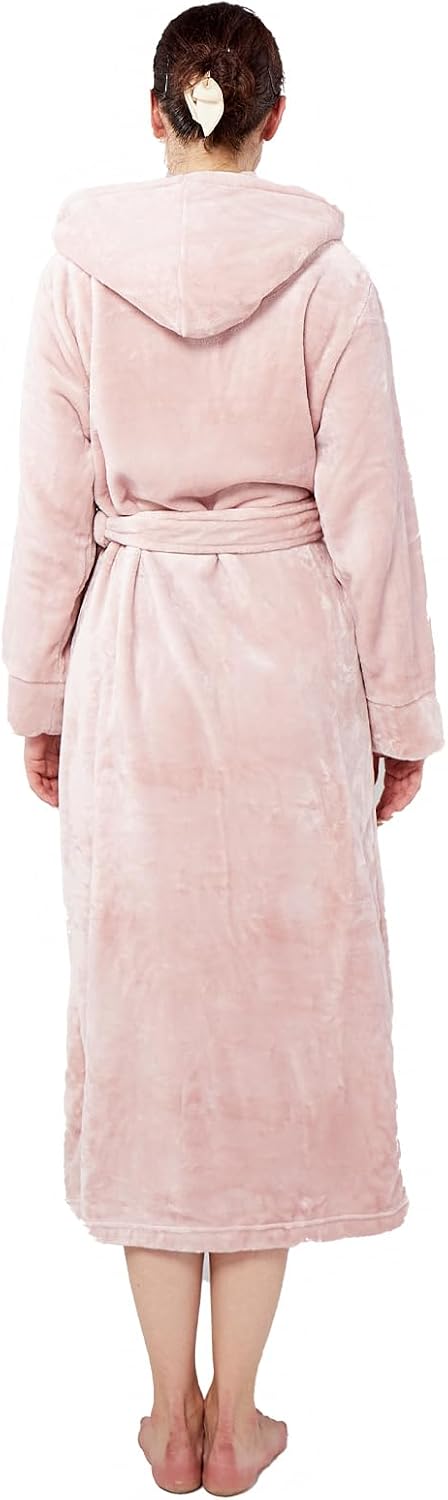 Womens Fleece Hooded Fluffy Bathrobe Plush Long soft cozy Winner Warm fuzzy Spa Robe with deep pockets