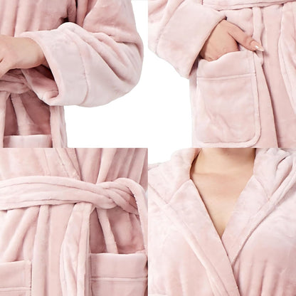 Womens Fleece Hooded Fluffy Bathrobe Plush Long soft cozy Winner Warm fuzzy Spa Robe with deep pockets
