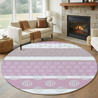 Farm Fruits 8ft Round Rug Washable Area Rug for Living Room, Soft Large Non-Slip 8' Circle Dining Room Rugs Watermelon Lemons Peach Pink Grey Striped Carpet for Bedroom Office Classroom Dorm