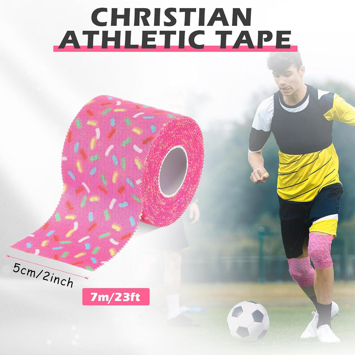 1 Pcs Wrist Tape Baseball Cross Christian Athletic Tape 2in x 23ft Sports Wrap Cotton for Football Hockey Soccer Baseball Fingers Ankles Wrist Injury Wrap(Colorful Dots,Pink)