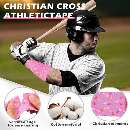 1 Pcs Wrist Tape Baseball Cross Christian Athletic Tape 2in x 23ft Sports Wrap Cotton for Football Hockey Soccer Baseball Fingers Ankles Wrist Injury Wrap(Colorful Dots,Pink)