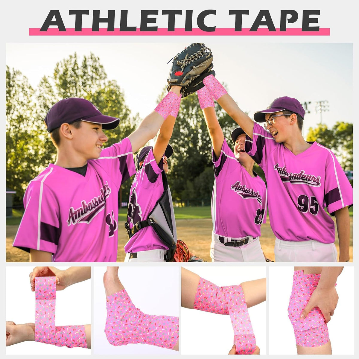 1 Pcs Wrist Tape Baseball Cross Christian Athletic Tape 2in x 23ft Sports Wrap Cotton for Football Hockey Soccer Baseball Fingers Ankles Wrist Injury Wrap(Colorful Dots,Pink)