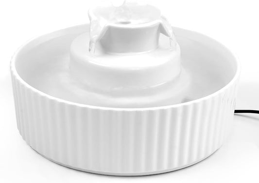 Ceramic Cat Water Fountain, 2.1L/71oz Cupcake Pet Water Fountain for Cats and Dogs, Automatic Pet Drinking Fountain,Double Filtration System, Easy to Clean, 360°Drinking Water (White)