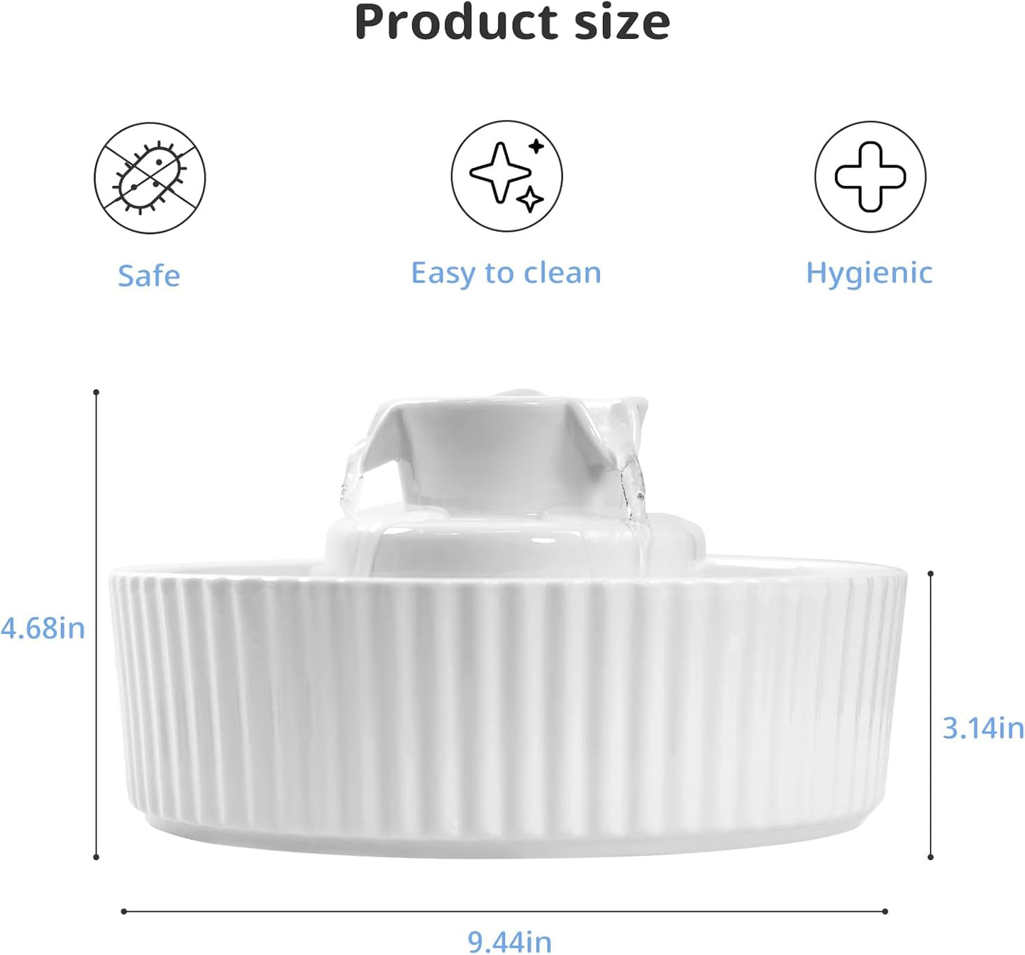Ceramic Cat Water Fountain, 2.1L/71oz Cupcake Pet Water Fountain for Cats and Dogs, Automatic Pet Drinking Fountain,Double Filtration System, Easy to Clean, 360°Drinking Water (White)