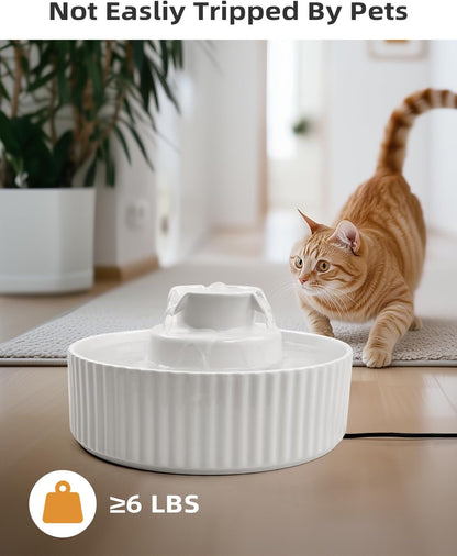 Ceramic Cat Water Fountain, 2.1L/71oz Cupcake Pet Water Fountain for Cats and Dogs, Automatic Pet Drinking Fountain,Double Filtration System, Easy to Clean, 360°Drinking Water (White)