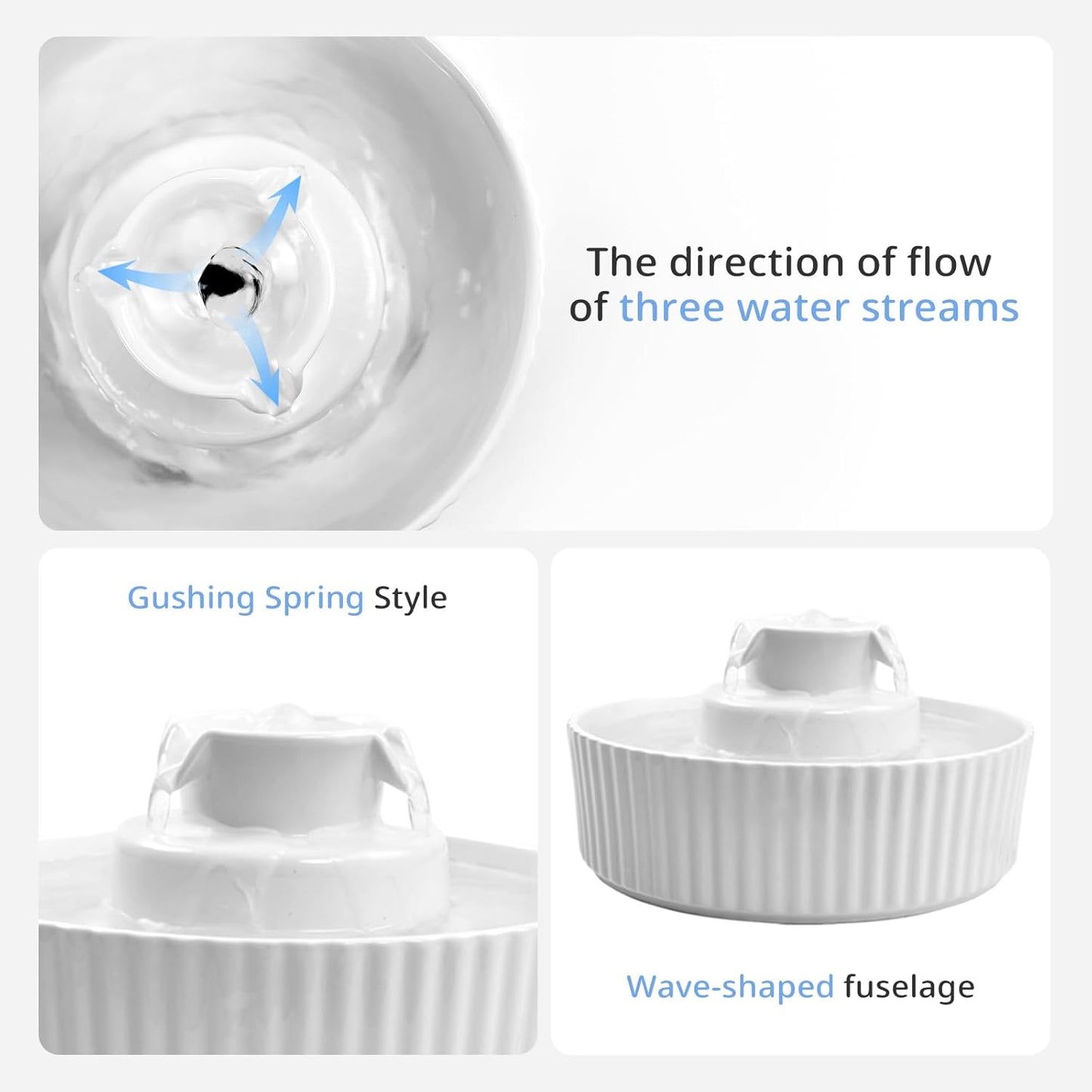 Ceramic Cat Water Fountain, 2.1L/71oz Cupcake Pet Water Fountain for Cats and Dogs, Automatic Pet Drinking Fountain,Double Filtration System, Easy to Clean, 360°Drinking Water (White)