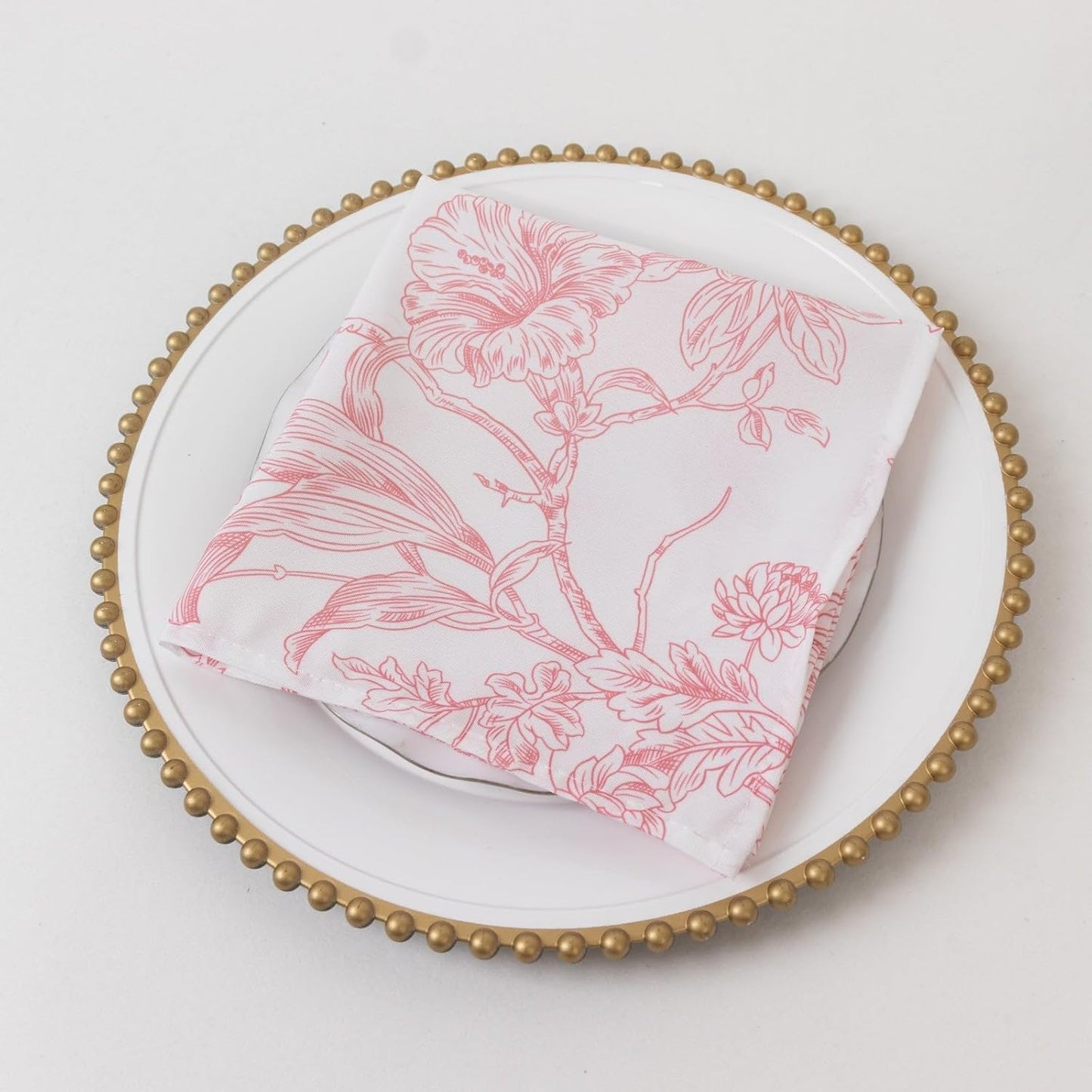 Efavormart Premium 5-Pack French Toile Cloth Napkins – 17"x17" Pink and White Reusable Polyester Table Napkins in Floral Design for Events & Dining