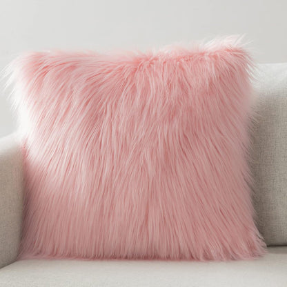 Faux Fur Solid Decorative Pillow Cover Fluffy Throw Pillow Mongolian Luxury Fuzzy Pillow Case Cushion Cover for Bedroom and Couch,Pink 18 x 18 Inches
