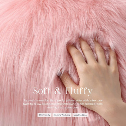 Faux Fur Solid Decorative Pillow Cover Fluffy Throw Pillow Mongolian Luxury Fuzzy Pillow Case Cushion Cover for Bedroom and Couch,Pink 18 x 18 Inches