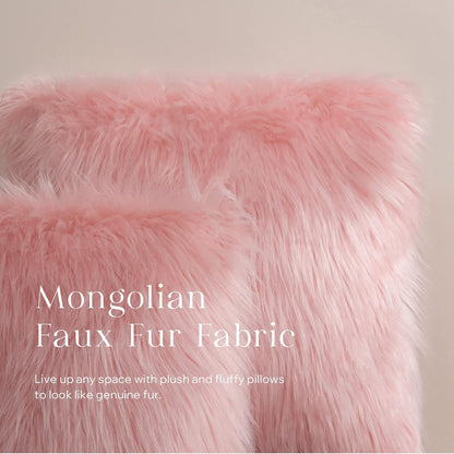 Faux Fur Solid Decorative Pillow Cover Fluffy Throw Pillow Mongolian Luxury Fuzzy Pillow Case Cushion Cover for Bedroom and Couch,Pink 18 x 18 Inches