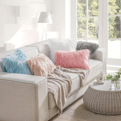 Faux Fur Solid Decorative Pillow Cover Fluffy Throw Pillow Mongolian Luxury Fuzzy Pillow Case Cushion Cover for Bedroom and Couch,Pink 18 x 18 Inches