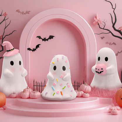 3 Pcs Pink Halloween Ghost Figurines, Classic Style