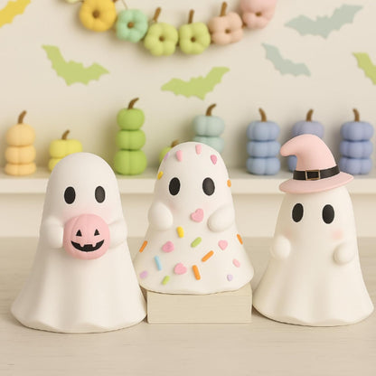 3 Pcs Pink Halloween Ghost Figurines, Classic Style
