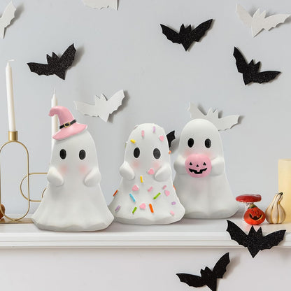 3 Pcs Pink Halloween Ghost Figurines, Classic Style