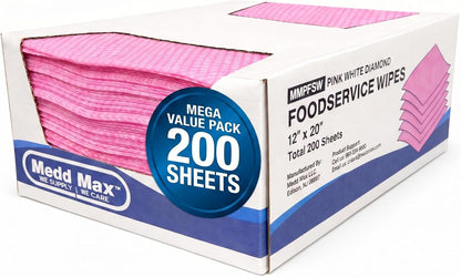 Medd Max Pink Towels Foodservice Reusable Paper Towels 12" x 20" Cleaning Cloths for Kitchen, Restaurant, Cafeterias and Home All Purpose - 200 Count