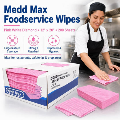 Medd Max Pink Towels Foodservice Reusable Paper Towels 12" x 20" Cleaning Cloths for Kitchen, Restaurant, Cafeterias and Home All Purpose - 200 Count