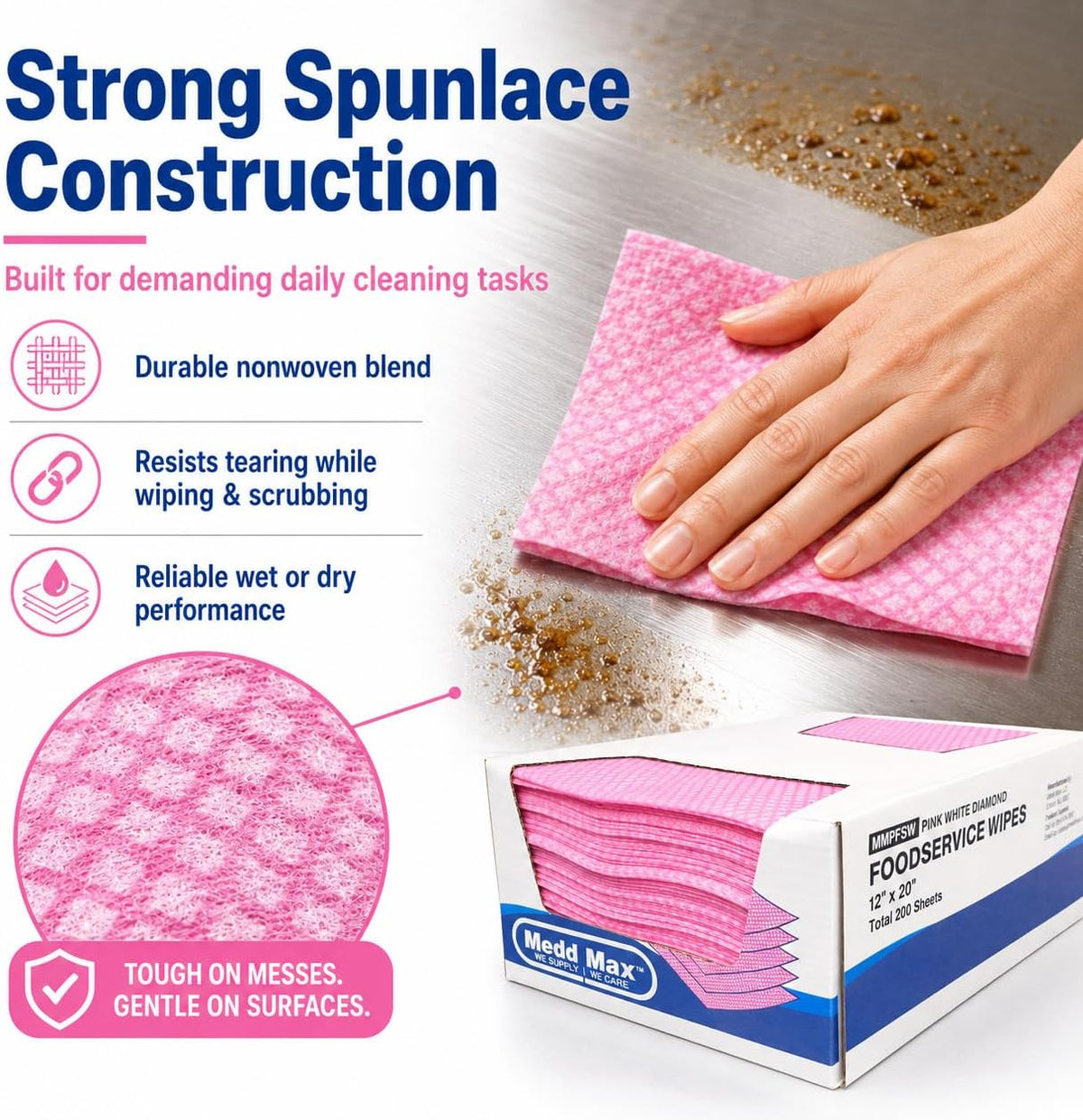 Medd Max Pink Towels Foodservice Reusable Paper Towels 12" x 20" Cleaning Cloths for Kitchen, Restaurant, Cafeterias and Home All Purpose - 200 Count