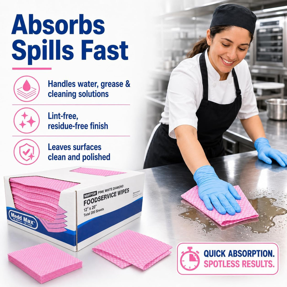Medd Max Pink Towels Foodservice Reusable Paper Towels 12" x 20" Cleaning Cloths for Kitchen, Restaurant, Cafeterias and Home All Purpose - 200 Count