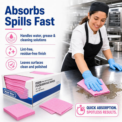 Medd Max Pink Towels Foodservice Reusable Paper Towels 12" x 20" Cleaning Cloths for Kitchen, Restaurant, Cafeterias and Home All Purpose - 200 Count