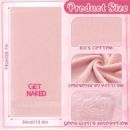 2 Pcs Pink Get Naked Hand Towels, 100% Cotton Embroidered