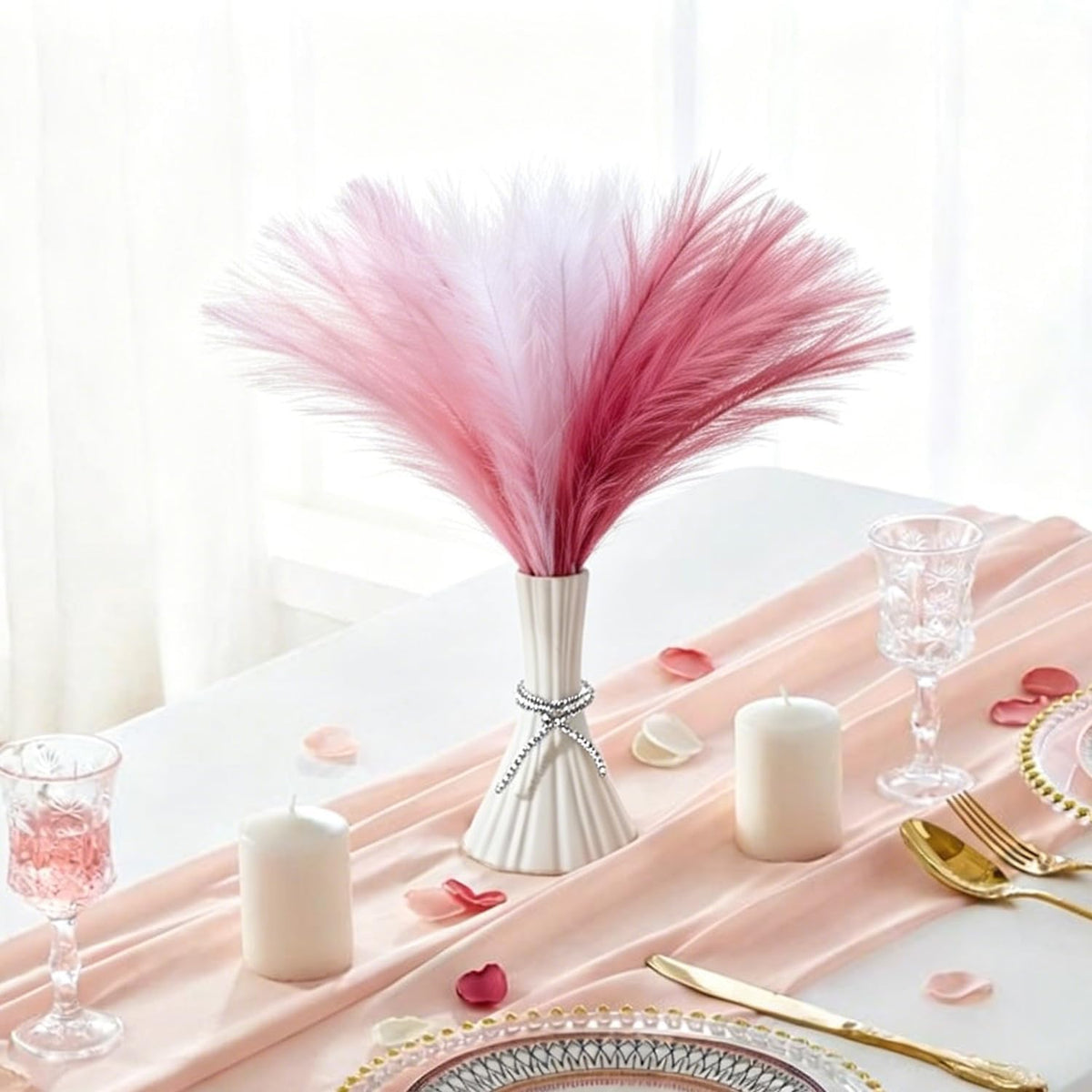 30PCS 21.6" Faux Pampas Grass Fluffy No Shedding, Pink Style