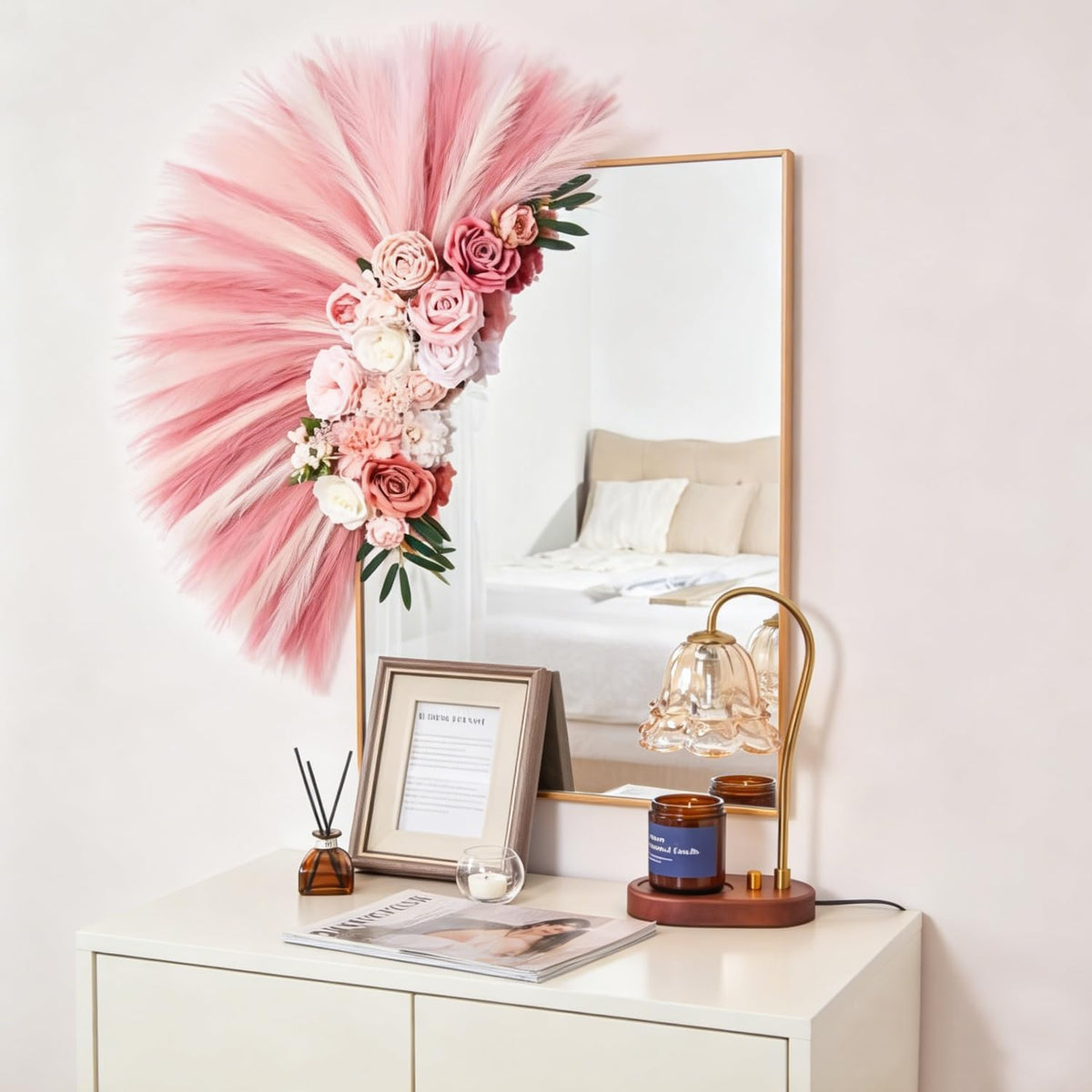 30PCS 21.6" Faux Pampas Grass Fluffy No Shedding, Pink Style