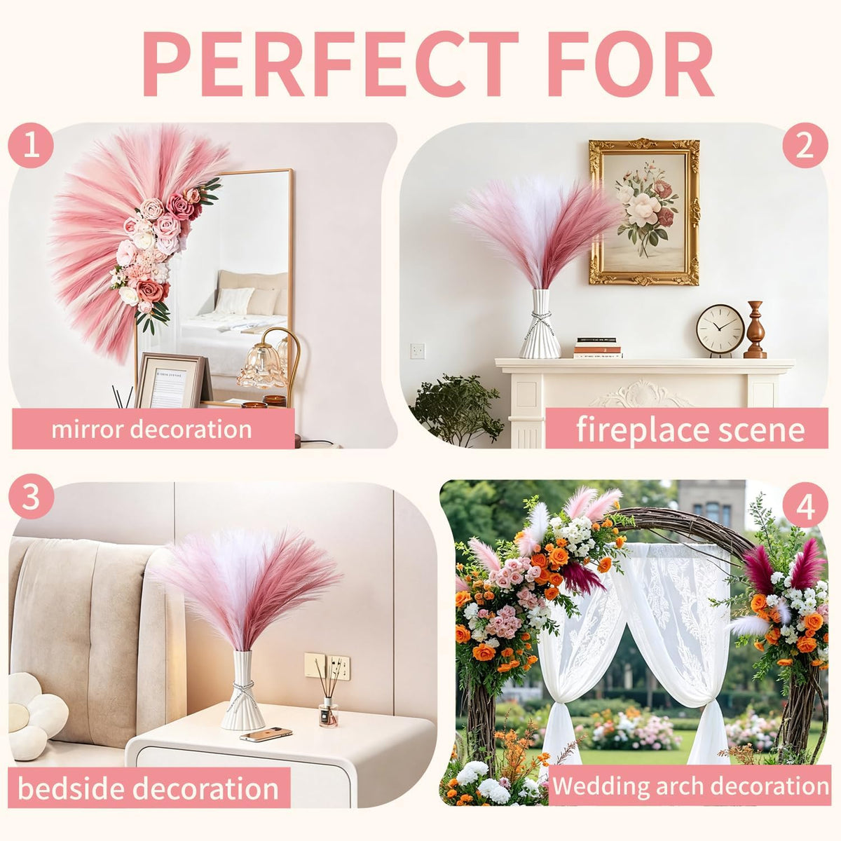 30PCS 21.6" Faux Pampas Grass Fluffy No Shedding, Pink Style