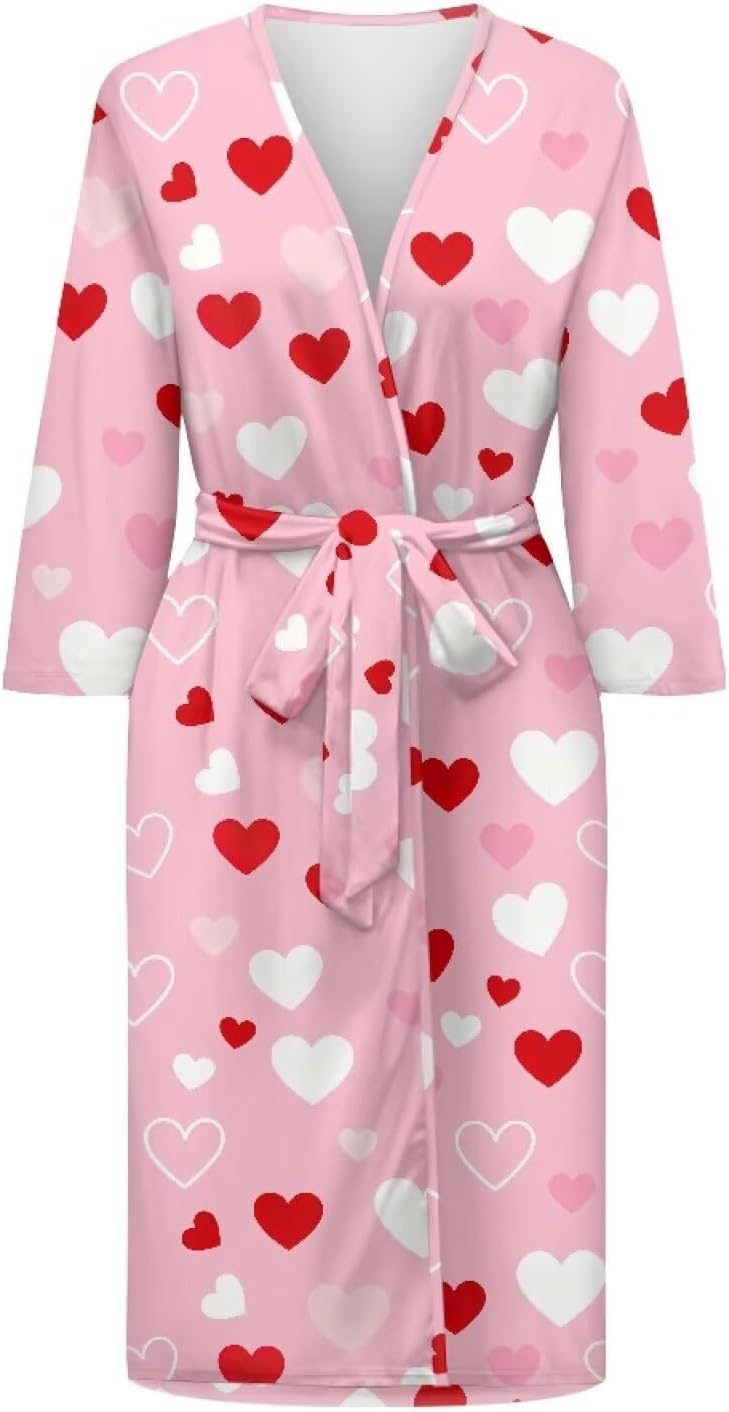 Womens Robe 3/4 Sleeves Bathrobe Lightweight Soft kimono Robes Casual Loungewear with Attached belt S-2XL